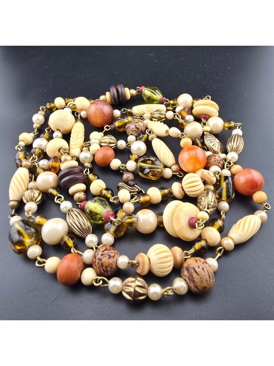 Unknown Jewelry - Vintage Double-Strand Beggars Beads Necklace Earth Tones